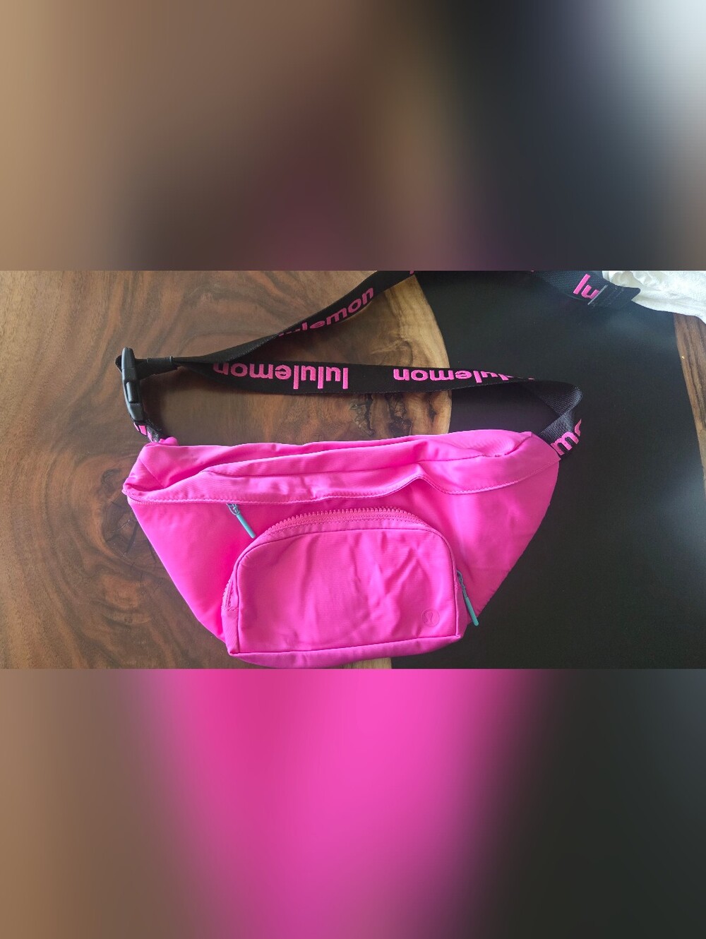 lululemon athletica Hot Pink Waist Bag with Black Logo Strap